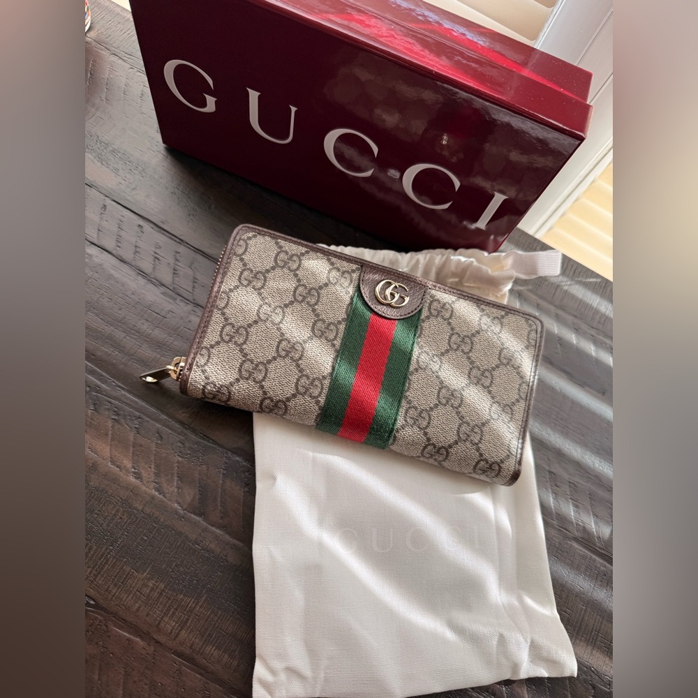 Gucci Monogram Wallet with Green and Red Accent